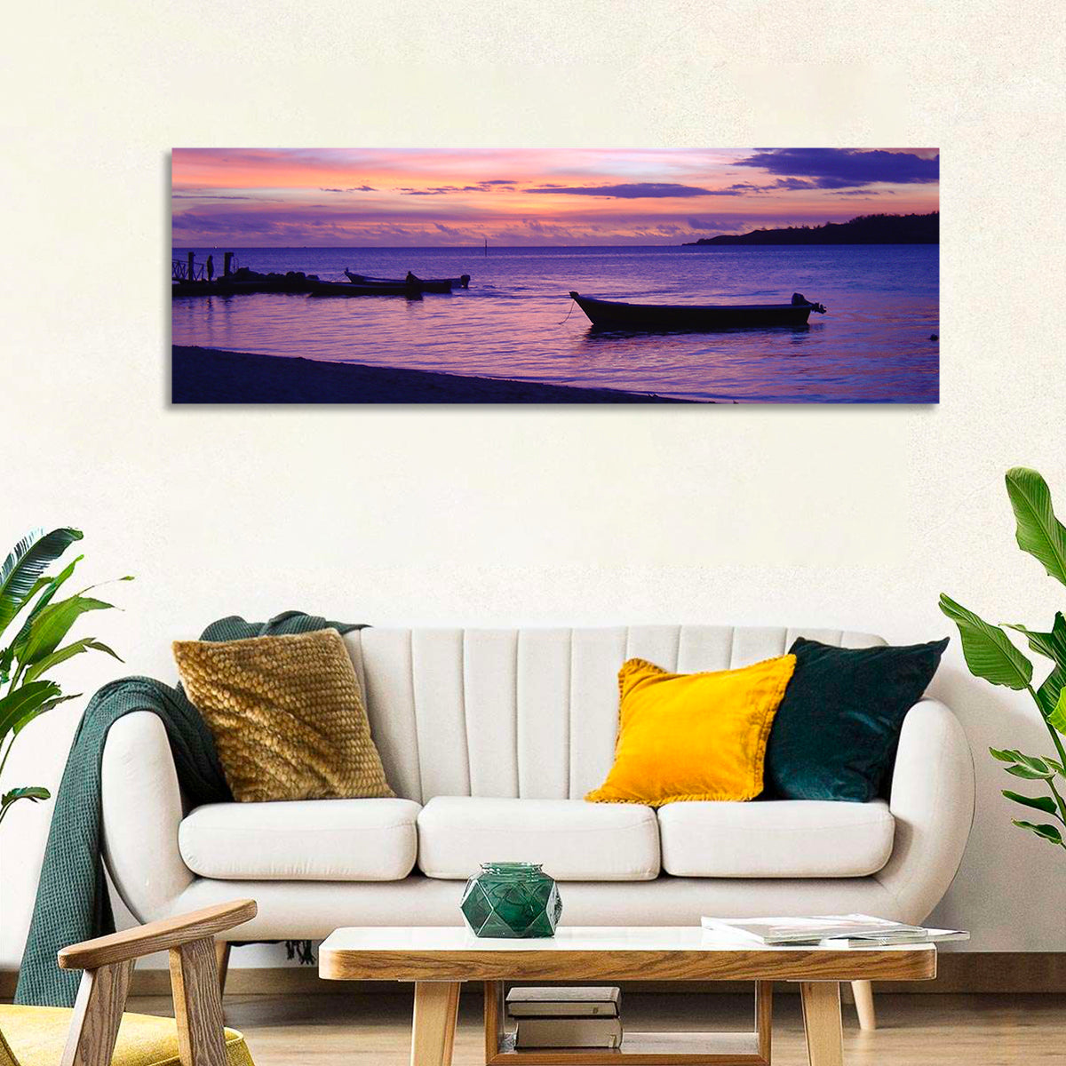 Malolo Island Sunset with Moored Boats Wall Art