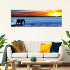 Elephant Silhouette at Beach Sunset Wall Art