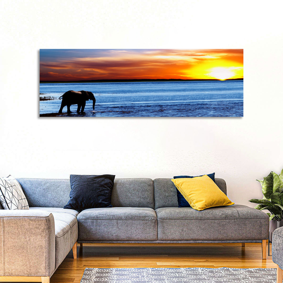 Elephant Silhouette at Beach Sunset Wall Art