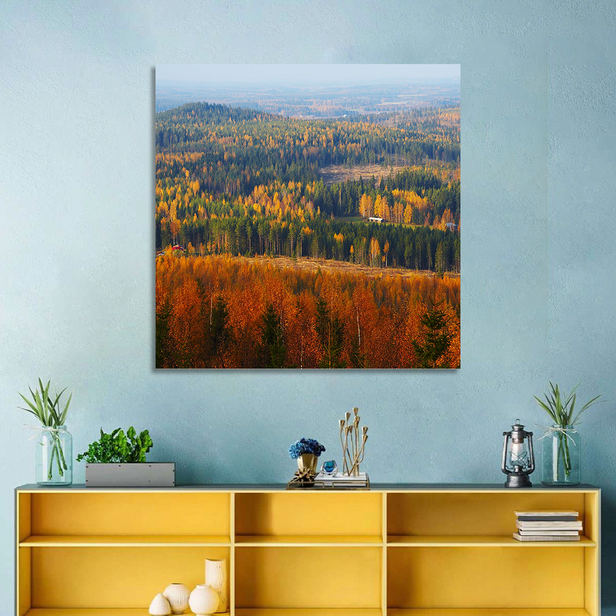 Finnish Autumn Landscape with Red-roofed House Wall Art