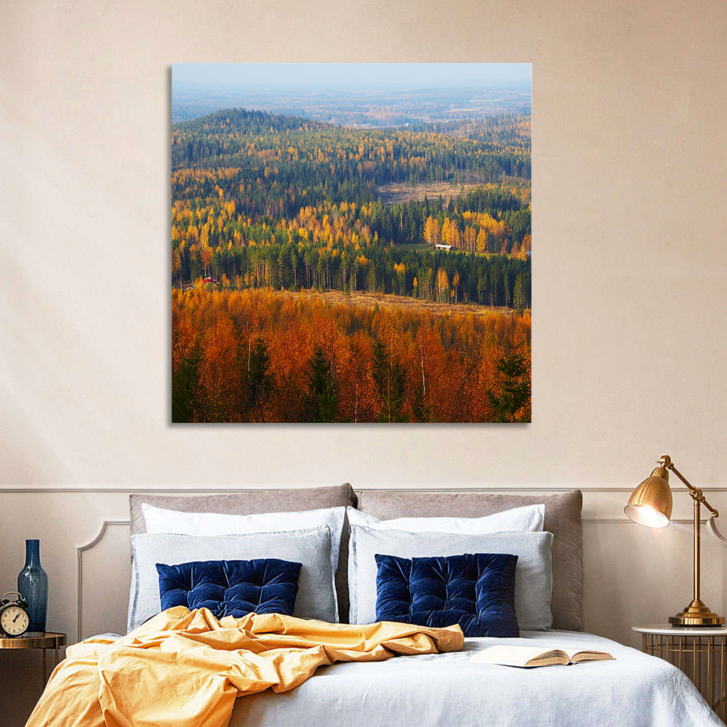Finnish Autumn Landscape with Red-roofed House Wall Art