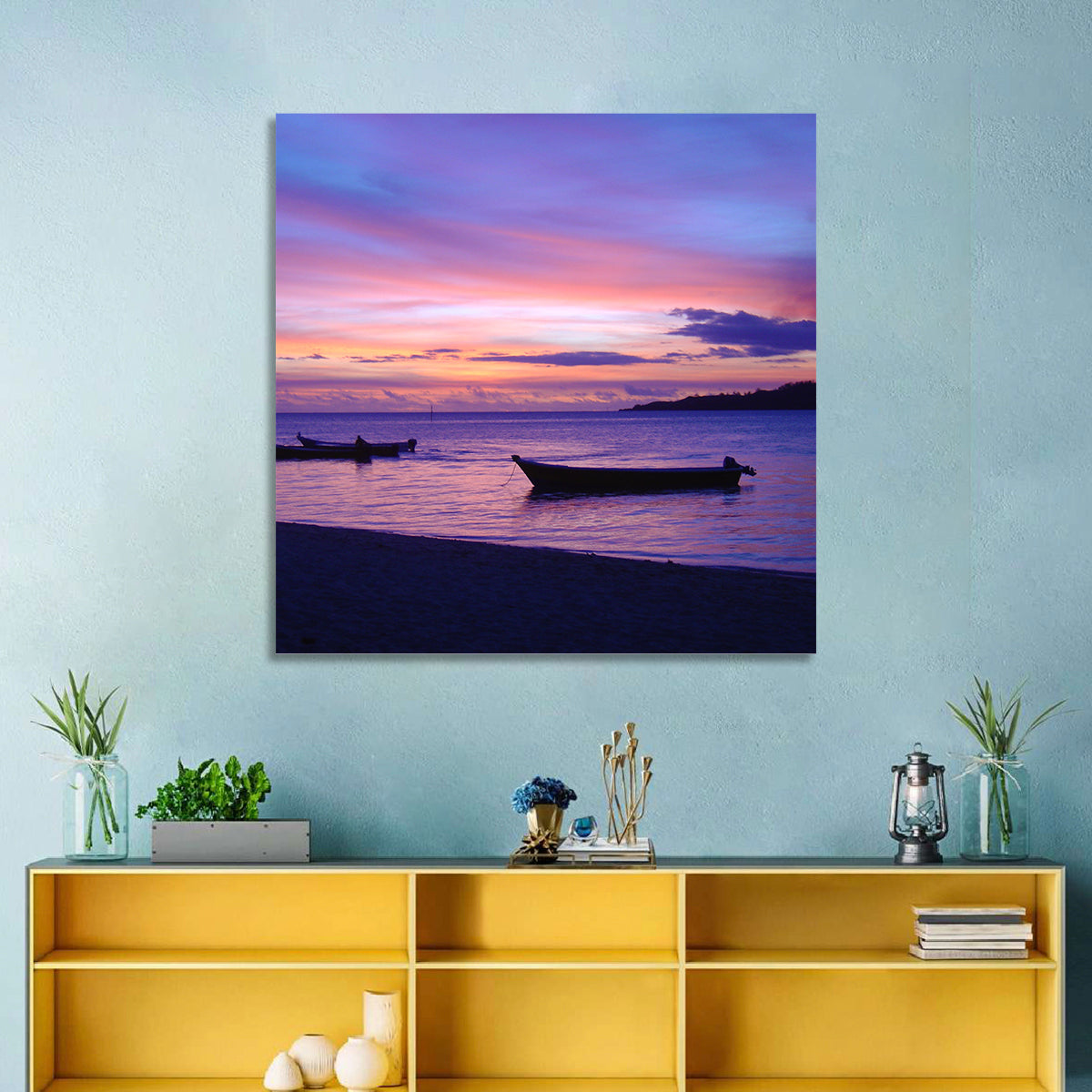 Malolo Island Sunset with Moored Boats Wall Art