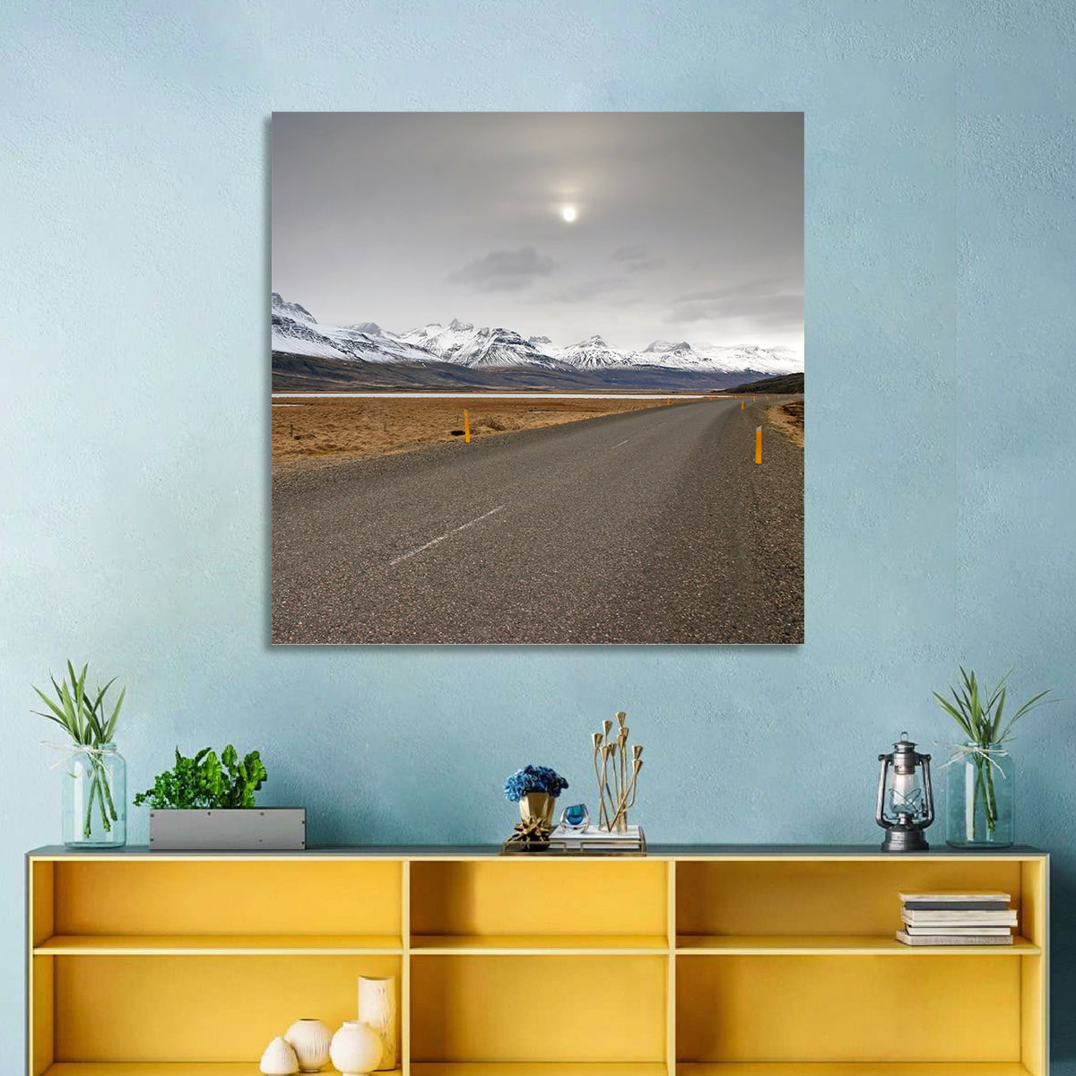 Icelandic Road to Snow-capped Mountains Wall Art