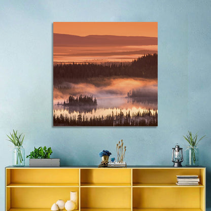 Lapland Sunrise Over Misty Lake Wall Art