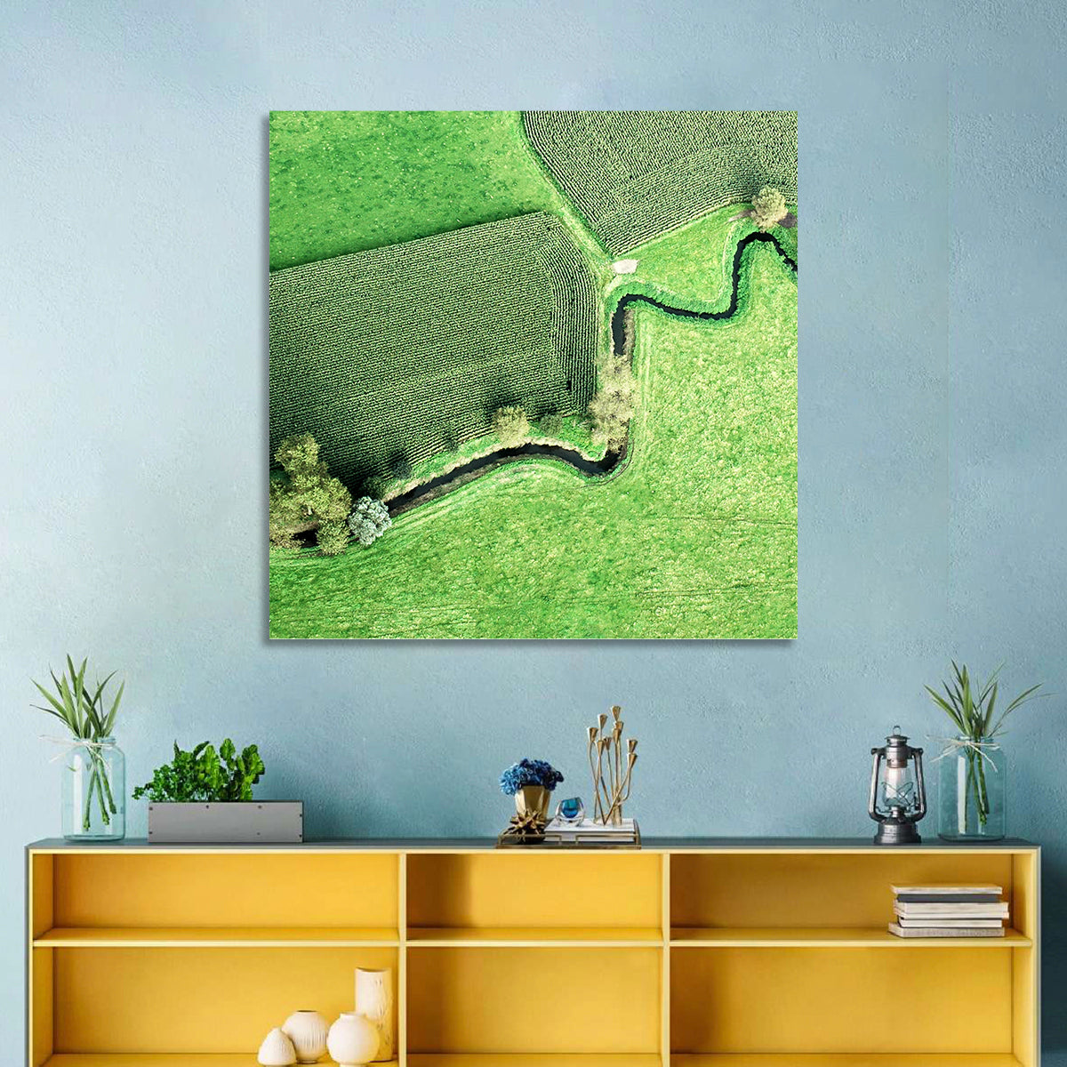 Meandering Stream Over Farmland Wall Art