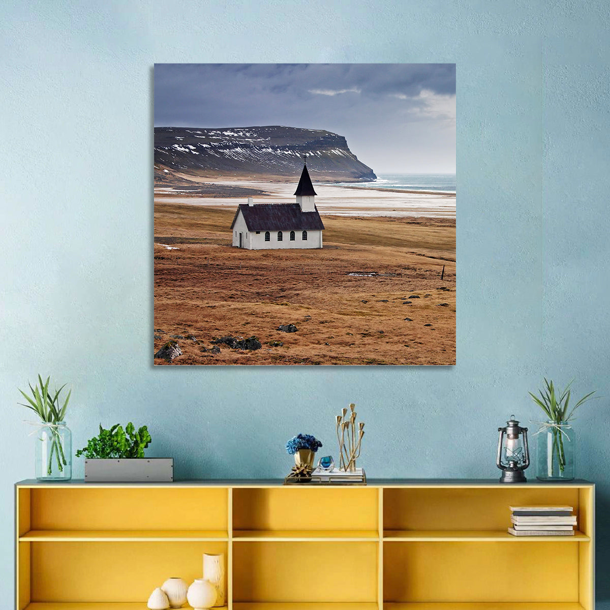 Icelandic Church with Dark Steeple Wall Art