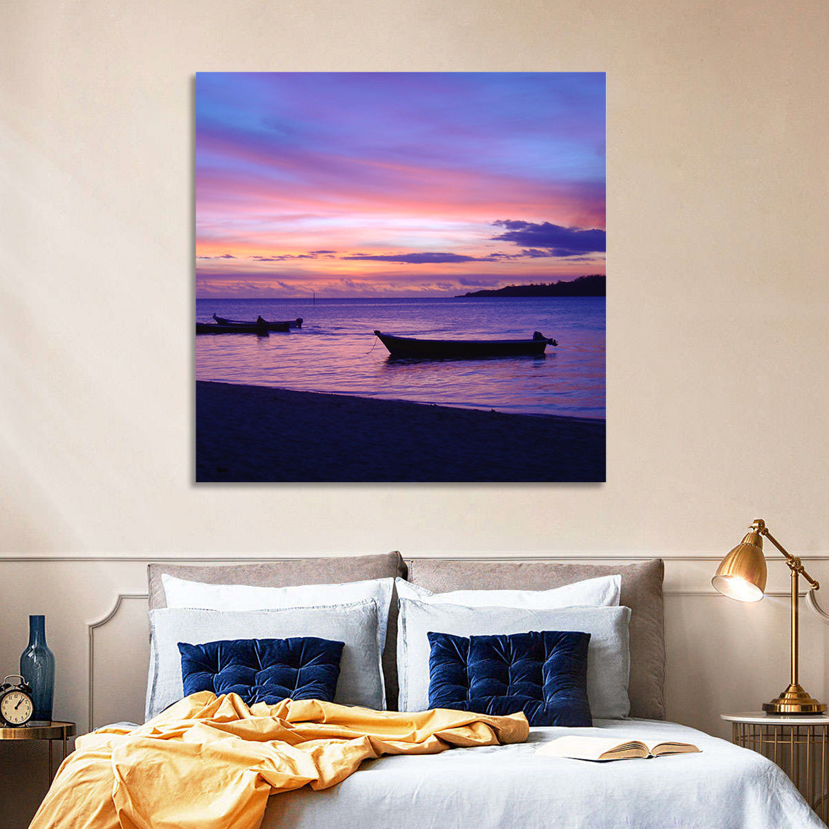 Malolo Island Sunset with Moored Boats Wall Art