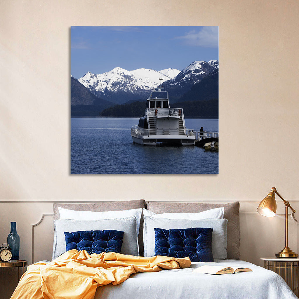 Lake Nahuel Huapi Catamaran and Snow-capped Mountains Wall Art