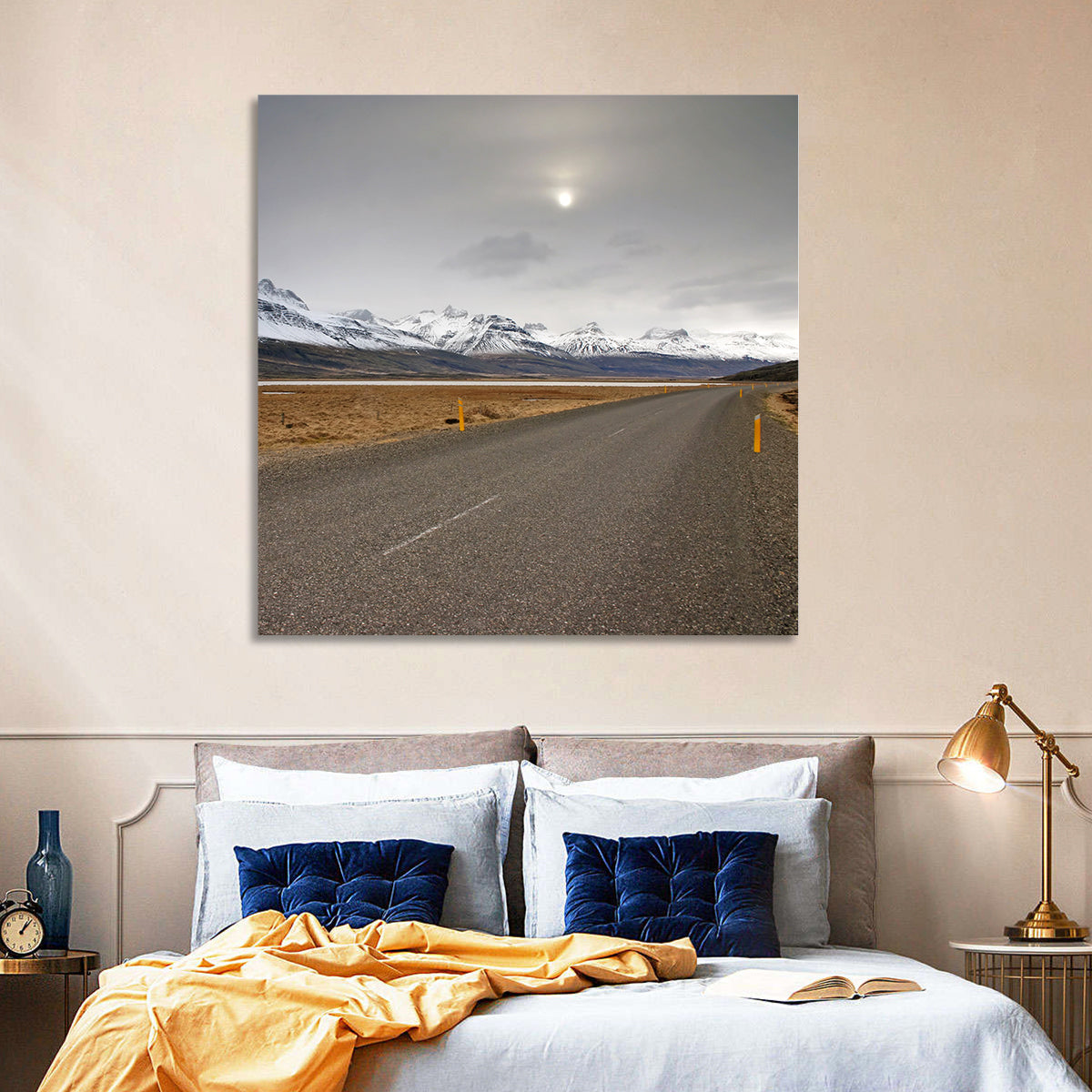 Icelandic Road to Snow-capped Mountains Wall Art