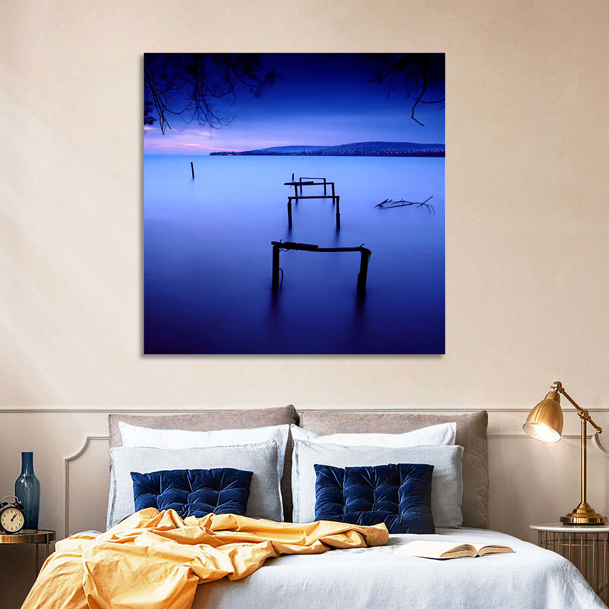 Lake Balaton at Twilight Wall Art in a room, square