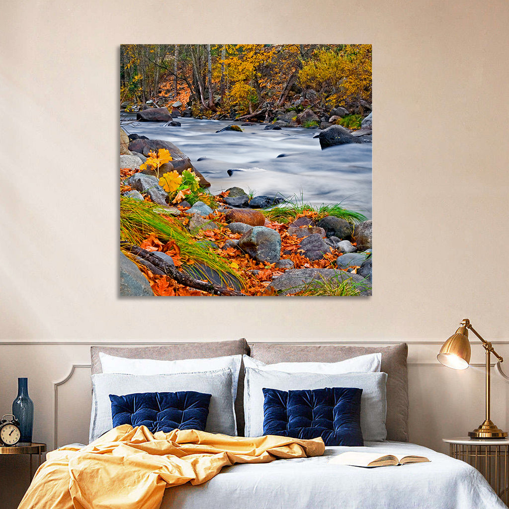 Golden Autumn Forest Creek Wall Art