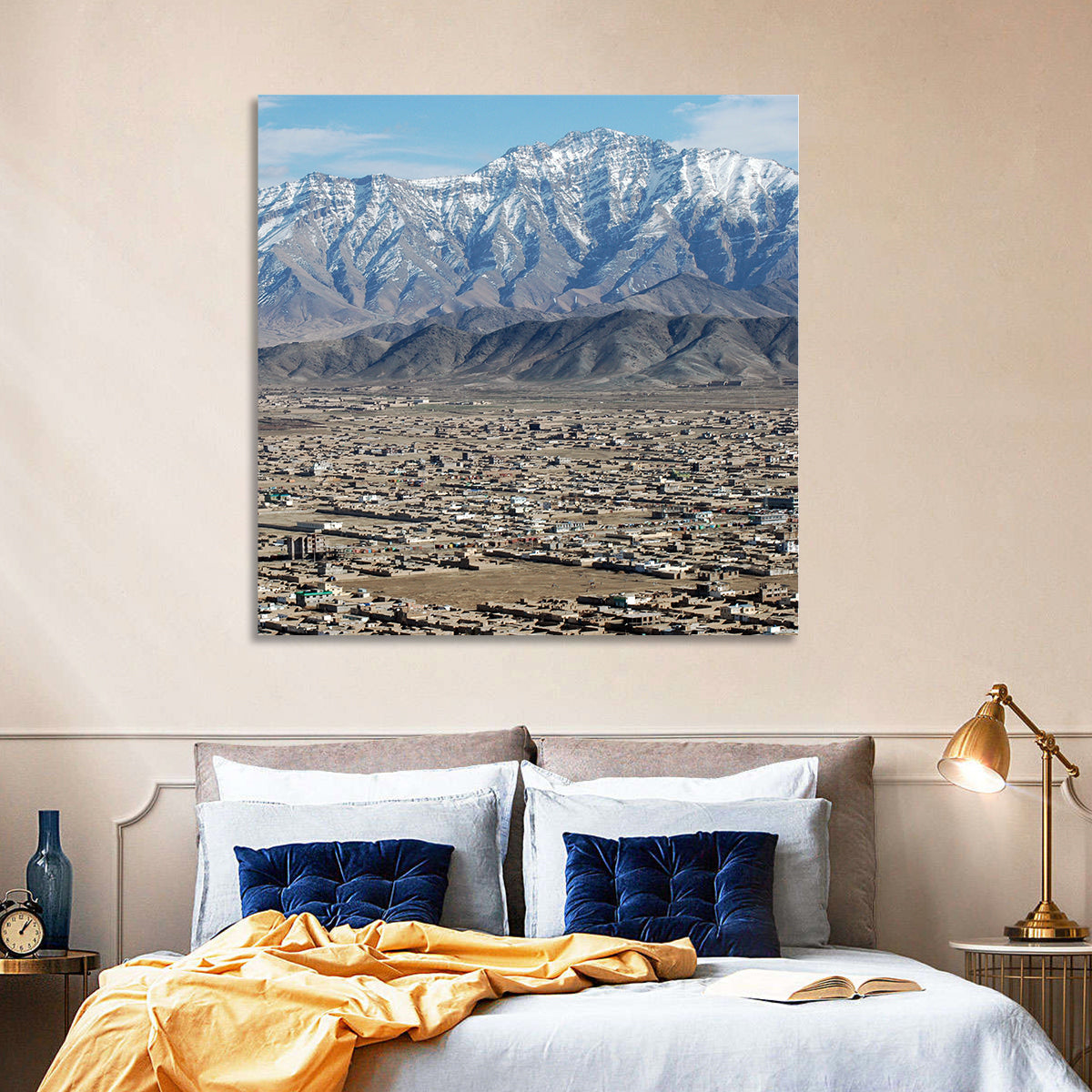 Kabul from Above with Snow-capped Mountains Wall Art