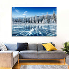 Cracked Ice Lake with Snowy Pines Wall Art