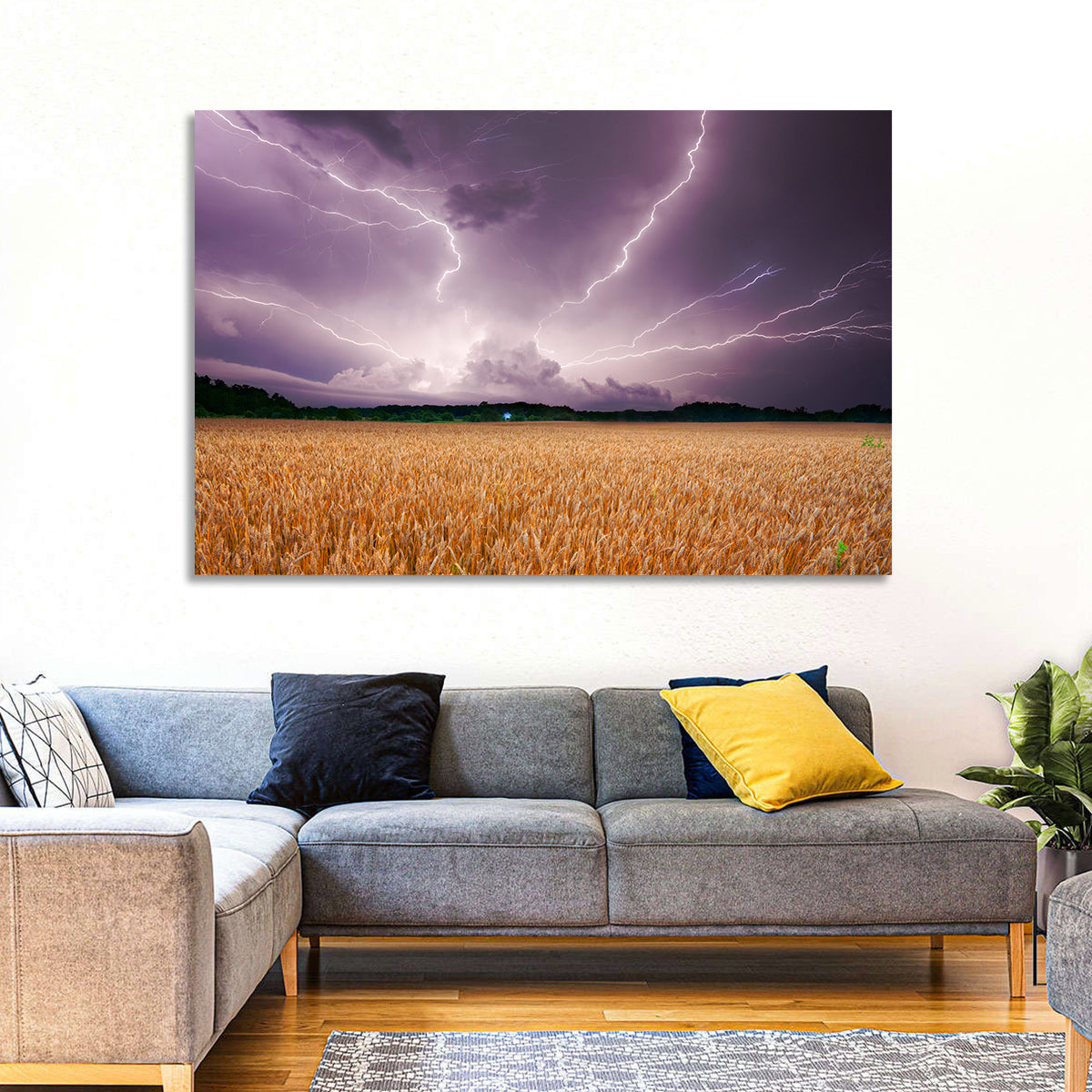 Lightning Over Wheat Field Wall Art