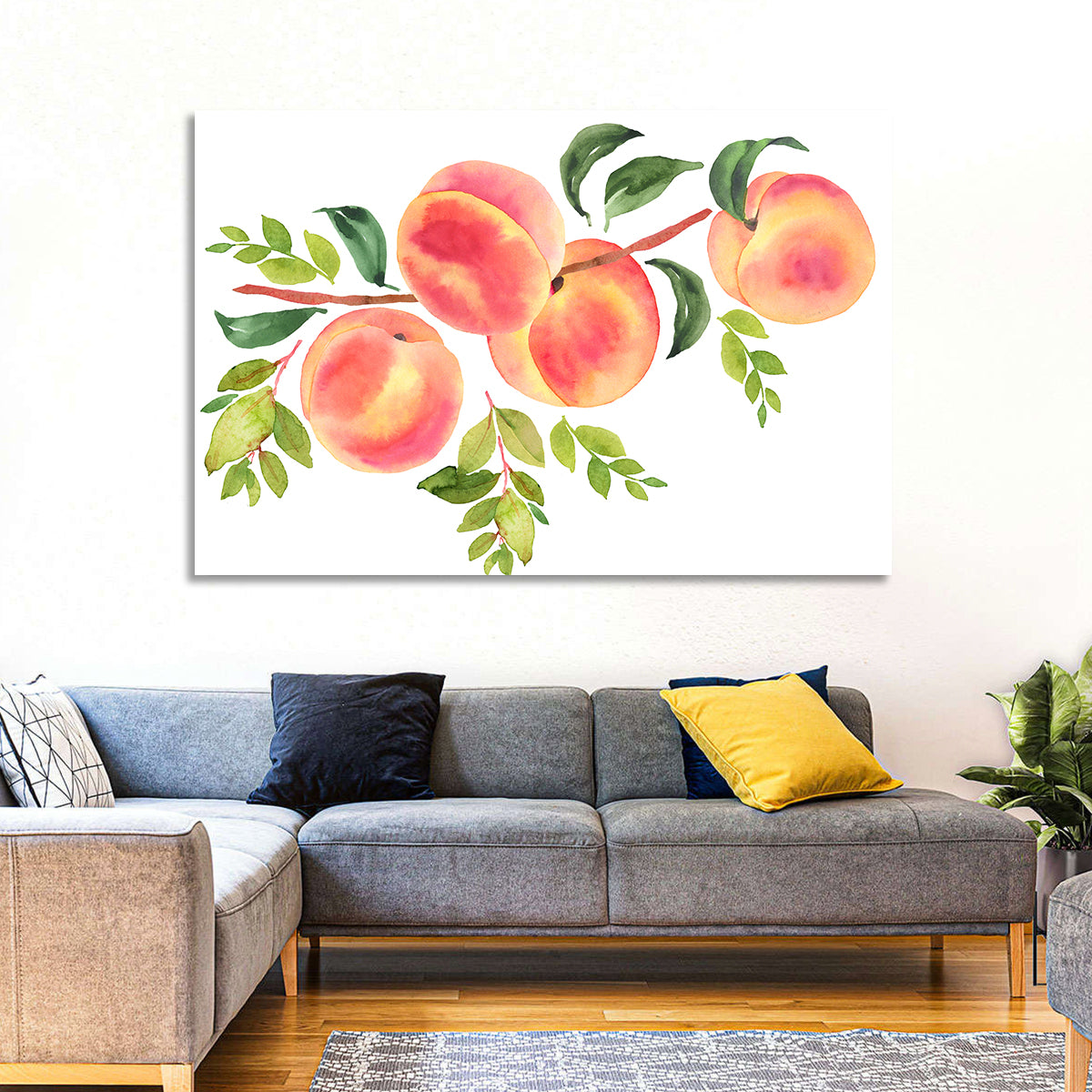 Watercolor Peach Branch Wall Art in a room, landscape
