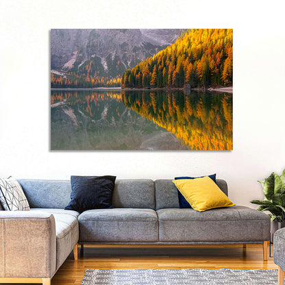 Braies Lake Golden Reflection Wall Art