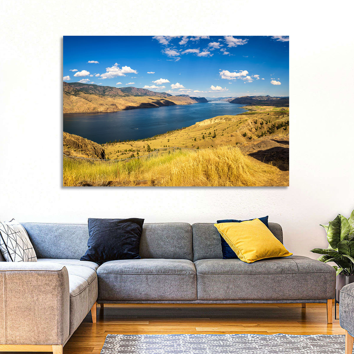 Golden Grass at Kamloops Lake Wall Art in a room, landscape