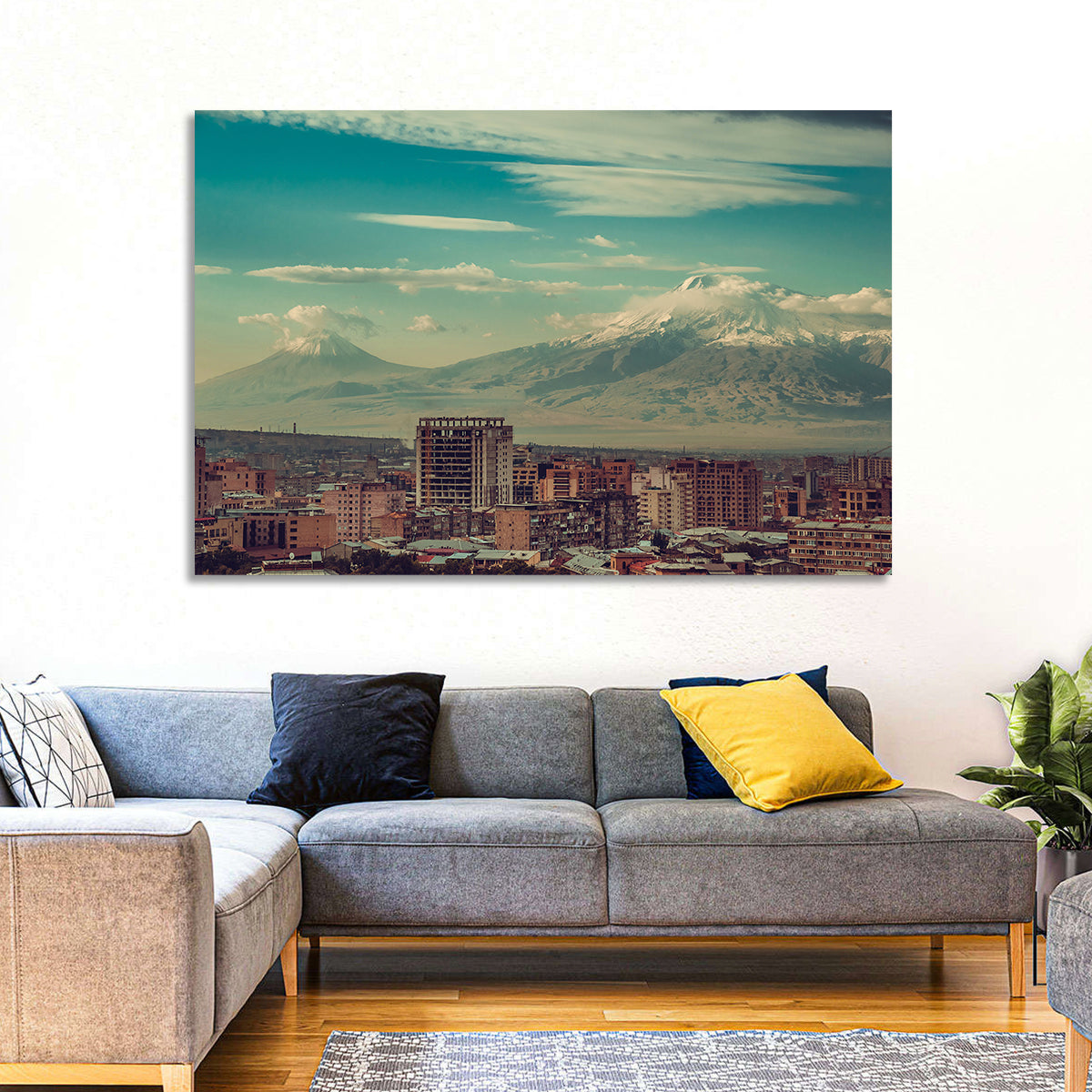 Yerevan Skyline with Mount Ararat Wall Art in a room, landscape