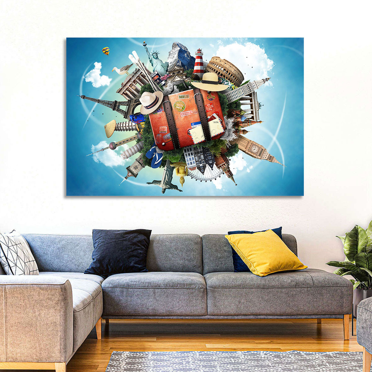 Suitcase and World Landmarks Montage Wall Art