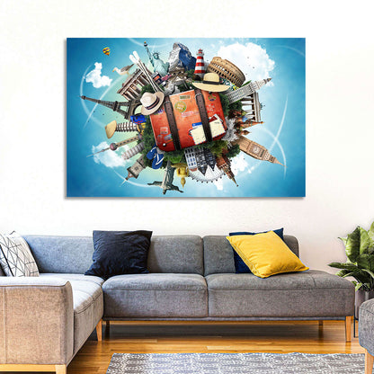 Suitcase and World Landmarks Montage Wall Art