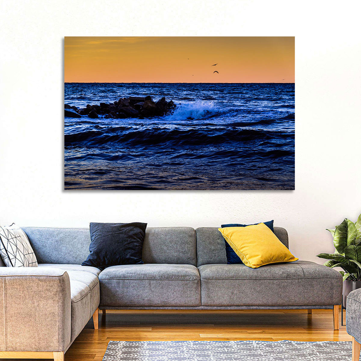 Marmara Sea Waves at Sunset Wall Art in a room, landscape