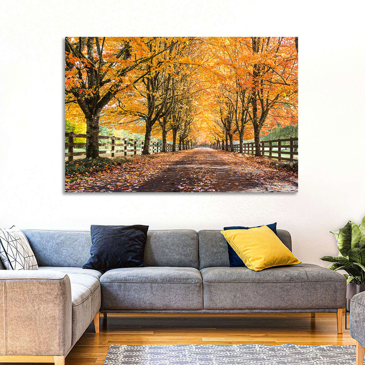 Maple Lane in Autumn Wall Art in a room, landscape