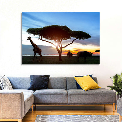 Savanna Silhouettes at Golden Hour Wall Art