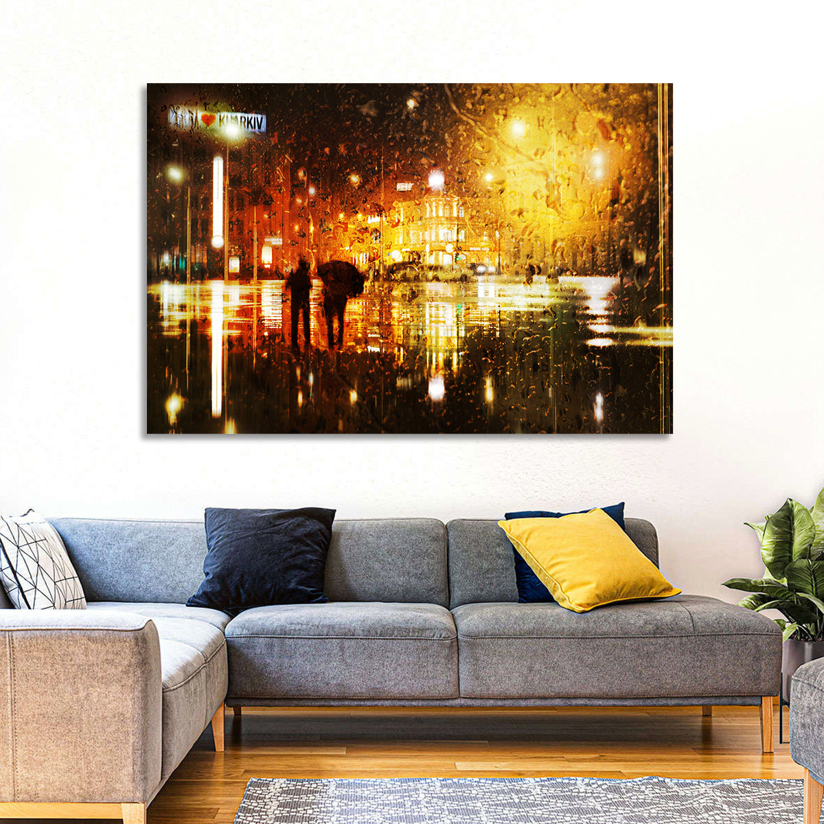Rainy Night in Kharkiv Wall Art in a room, landscape