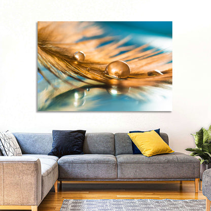 Golden Feather with Droplets Wall Art
