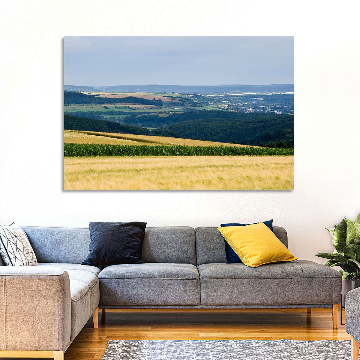 Village Grainfields Wall Art in a room, landscape