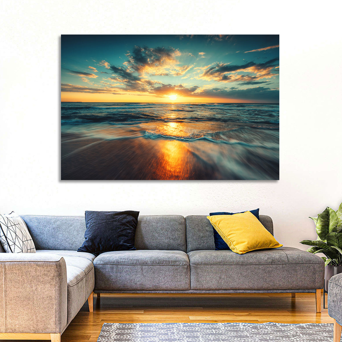 Sunlit Cloudscape Over Beach Wall Art
