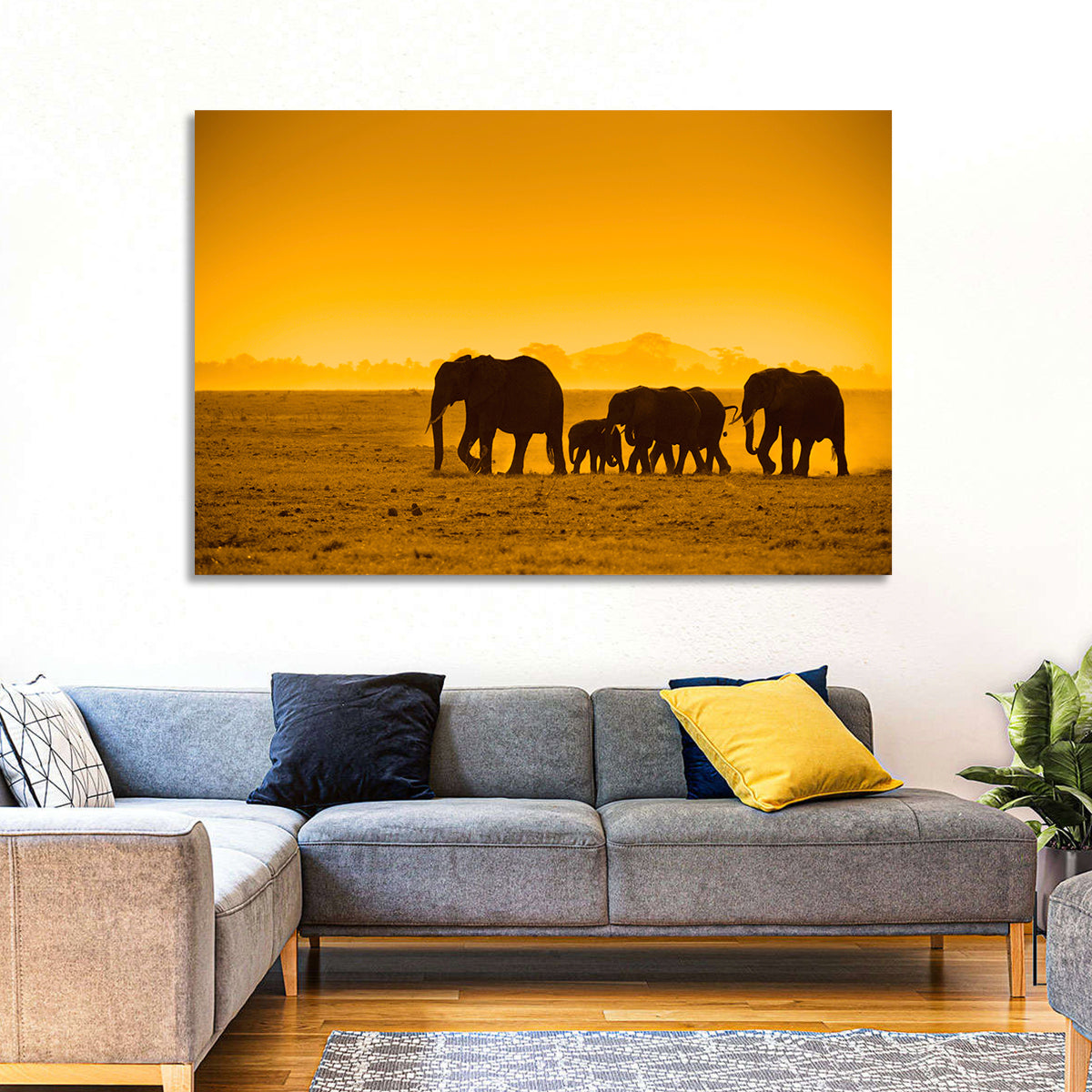 Elephant Family Silhouette Wall Art