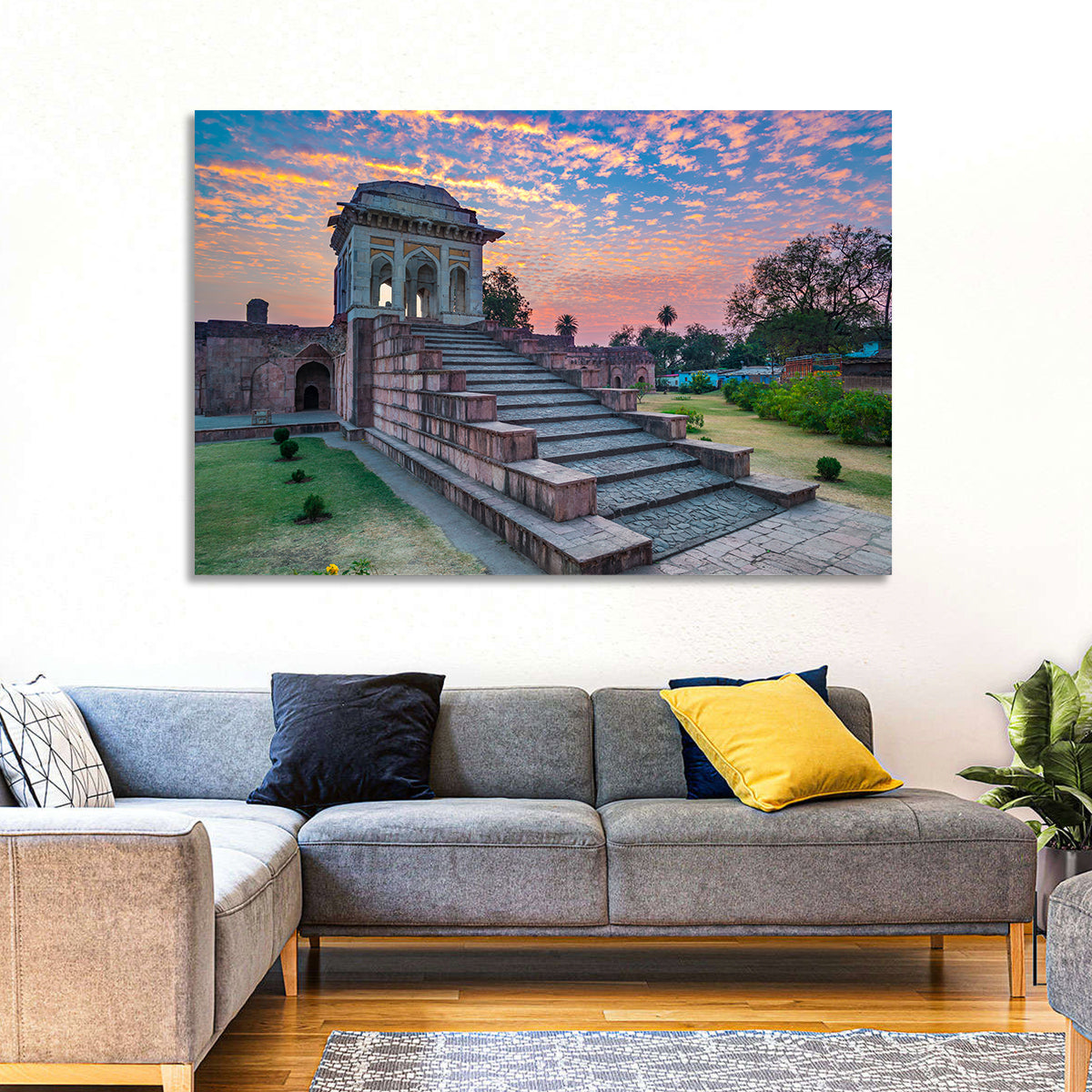Jahaz Mahal Staircase at Sunset Wall Art in a room, landscape