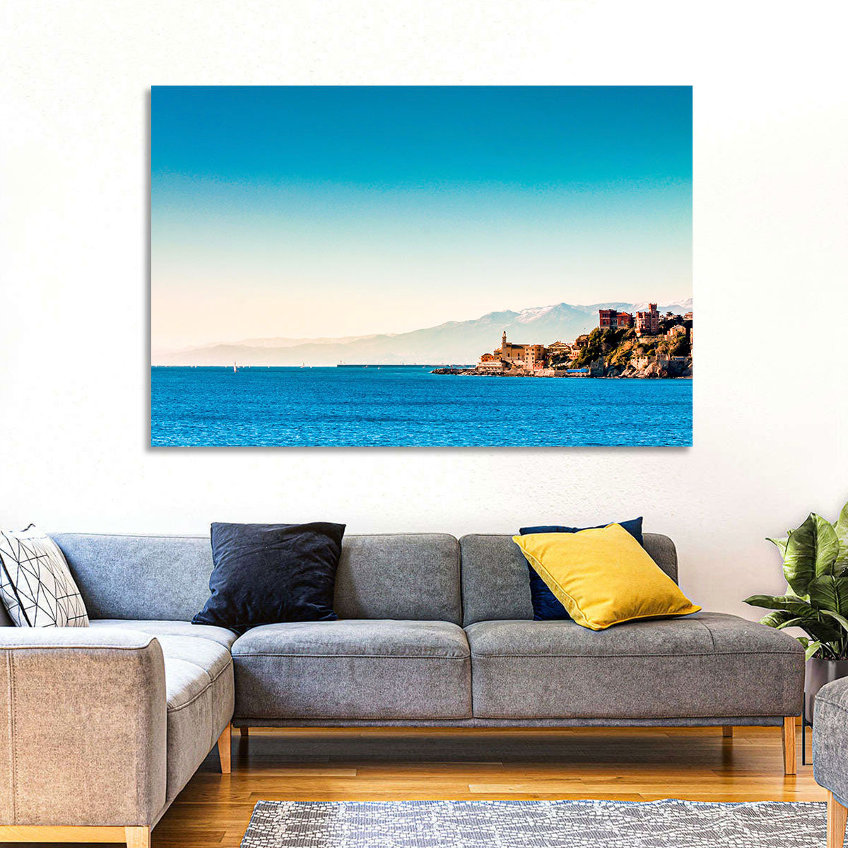 Genoa Coastal Seascape Wall Art in a room, landscape