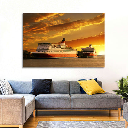 Red-hulled Cruise Ships at Dusk Wall Art