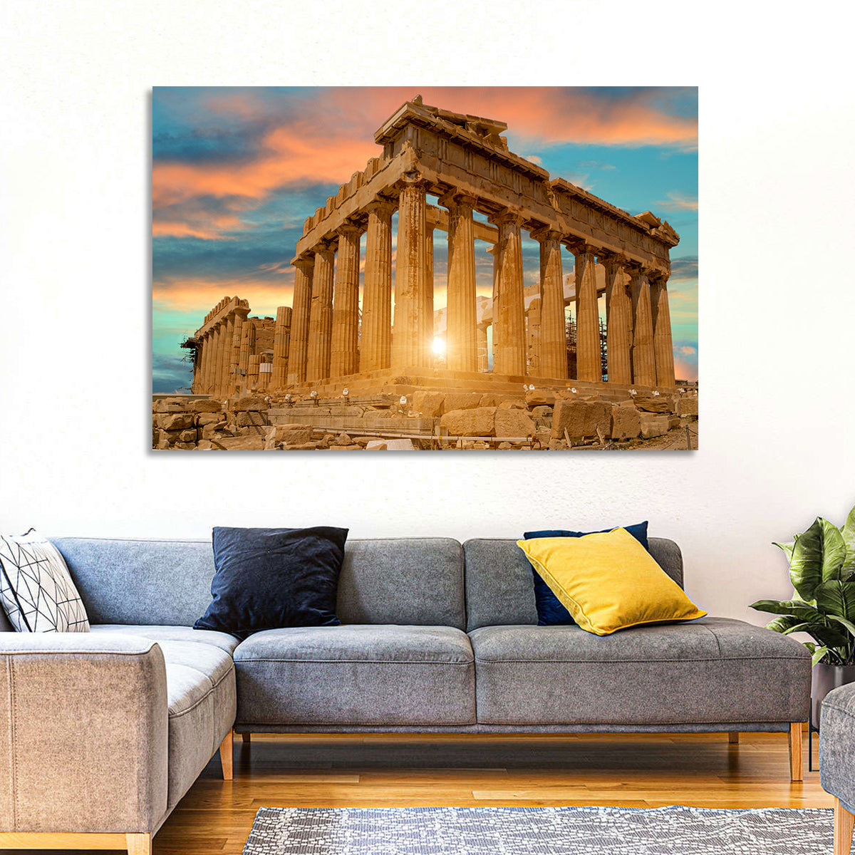 Parthenon at Sunset Wall Art in a room, landscape