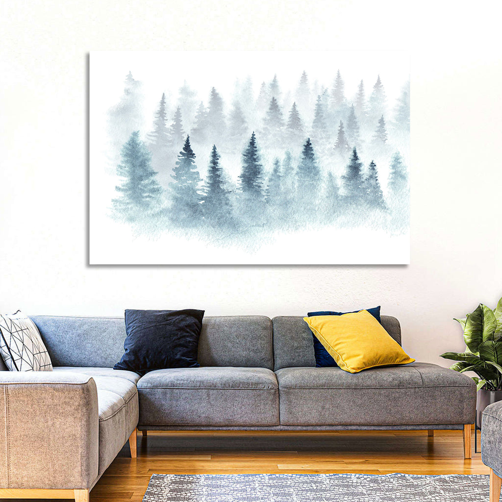 Misty Pine Forest Watercolor Wall Art