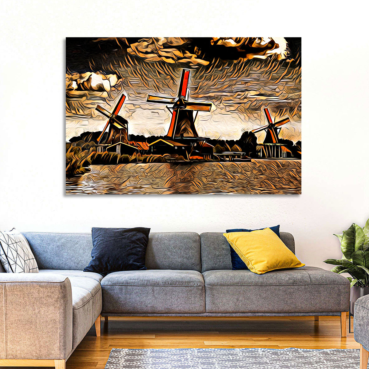 Retro Windmills at Sunset Wall Art