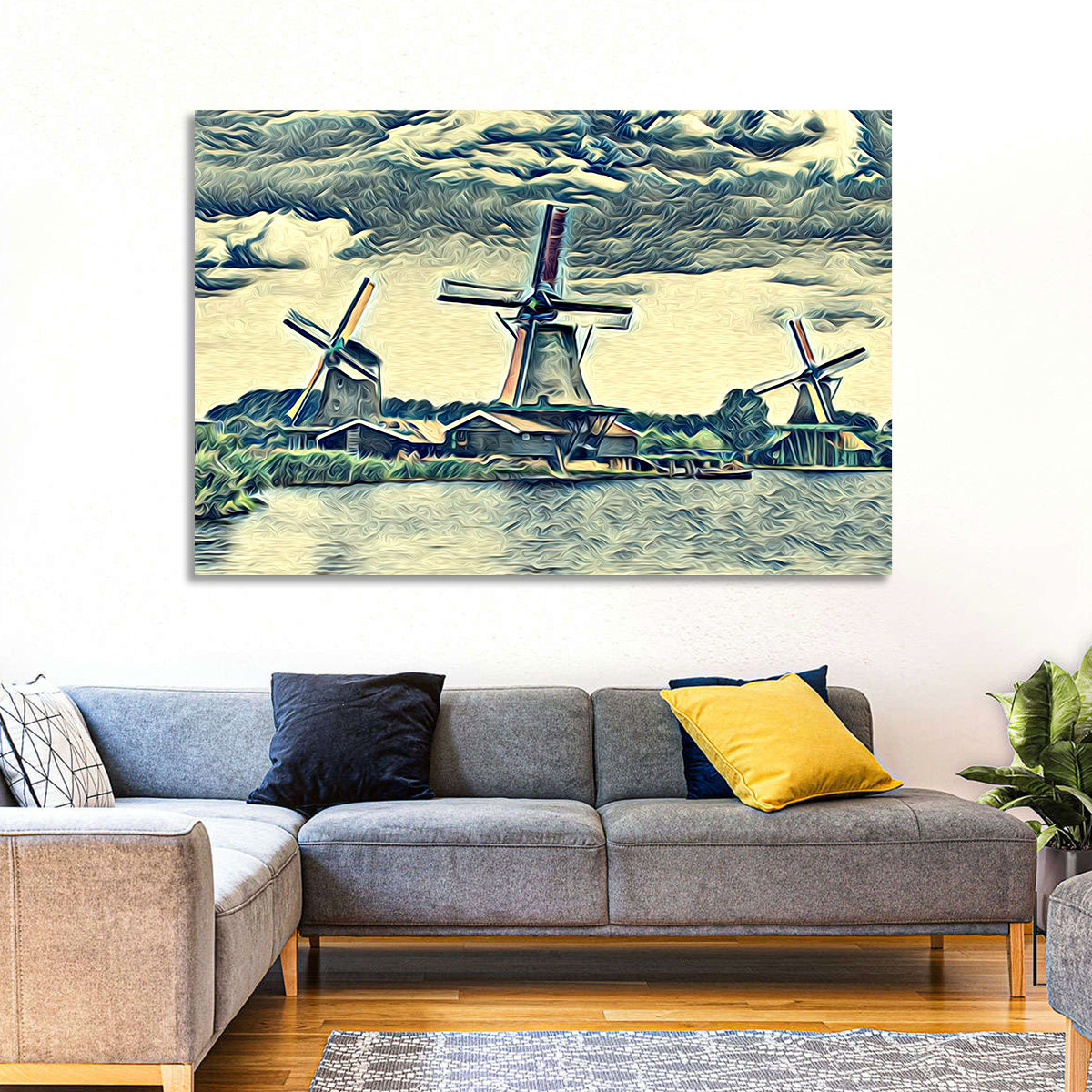 Three Vintage Windmills Wall Art