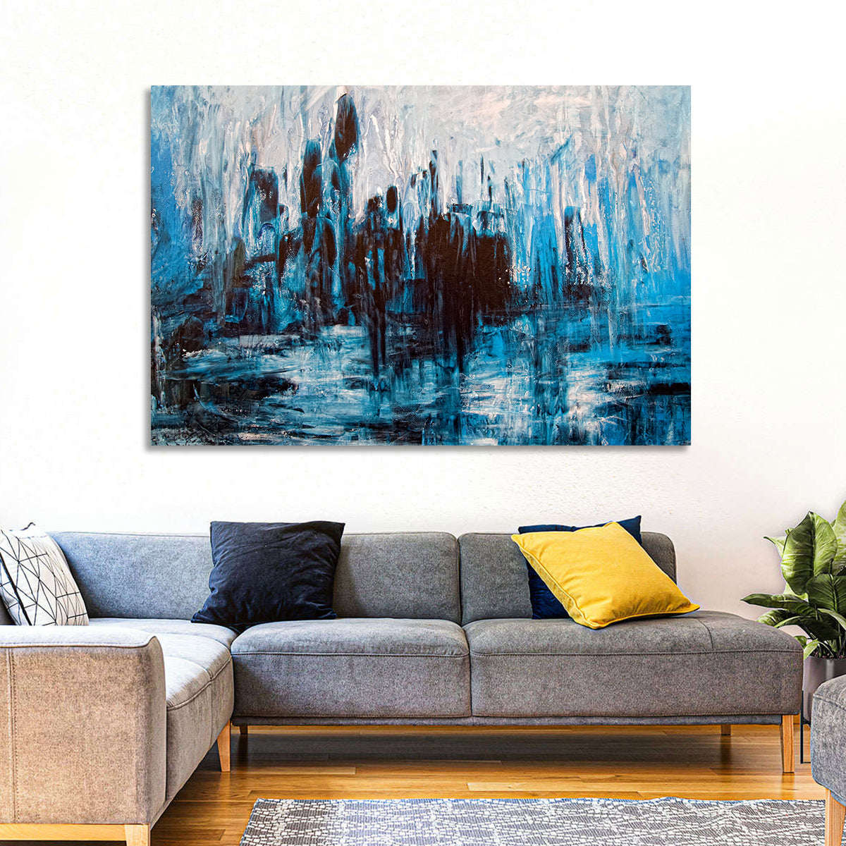 Rainy Abstract Skyline Reflection Wall Art