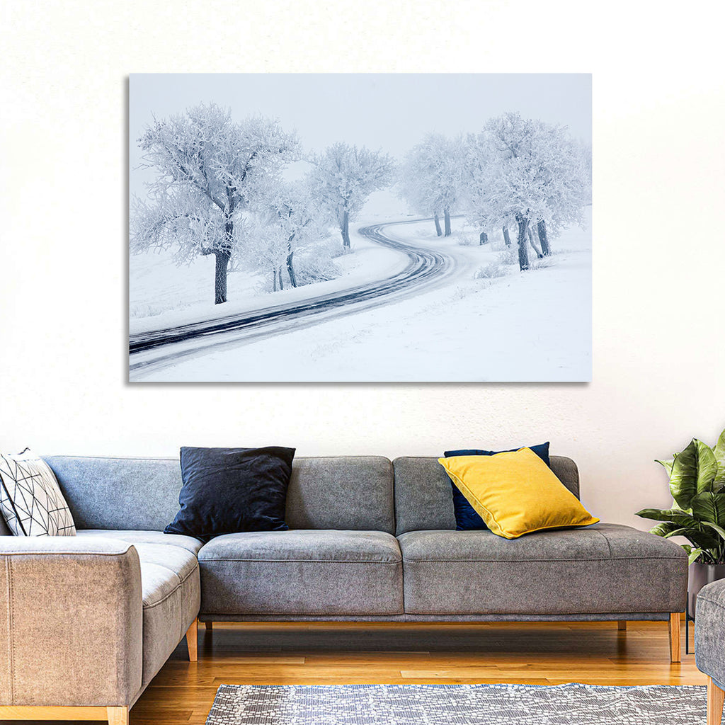 Misty Winter S-curve Road Wall Art