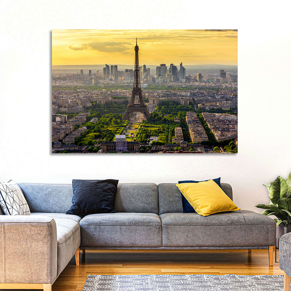 Eiffel Tower at Golden Hour Wall Art in a room, landscape