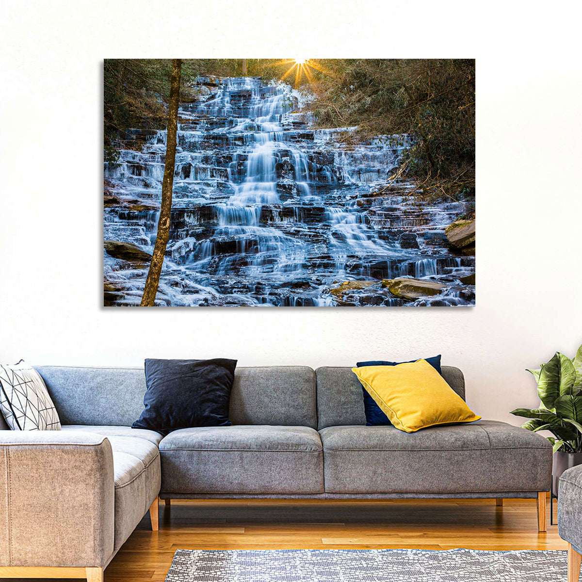 Minnehaha Falls Winter Cascade Wall Art in a room, landscape