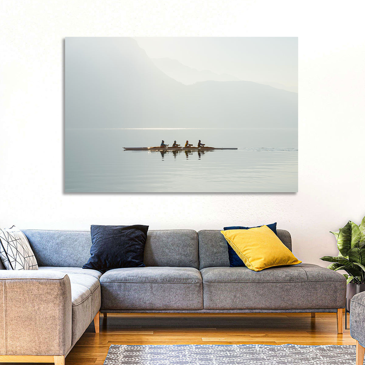 Four Rowers on Lake Lugano Wall Art in a room, landscape