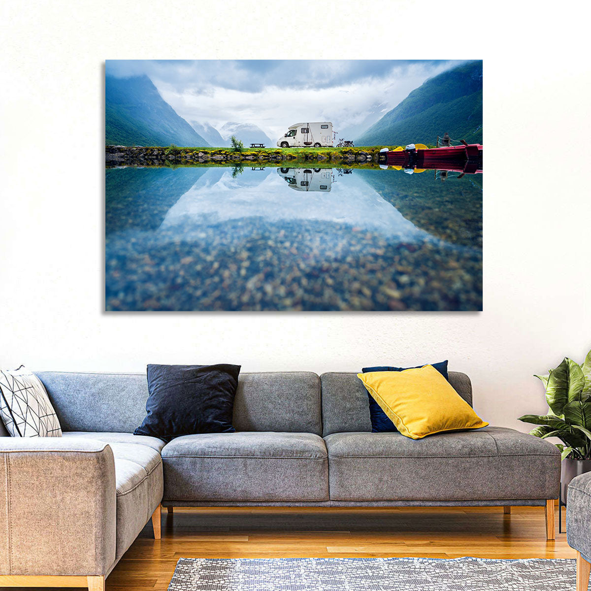 Motorhome by Mountain Lake Wall Art