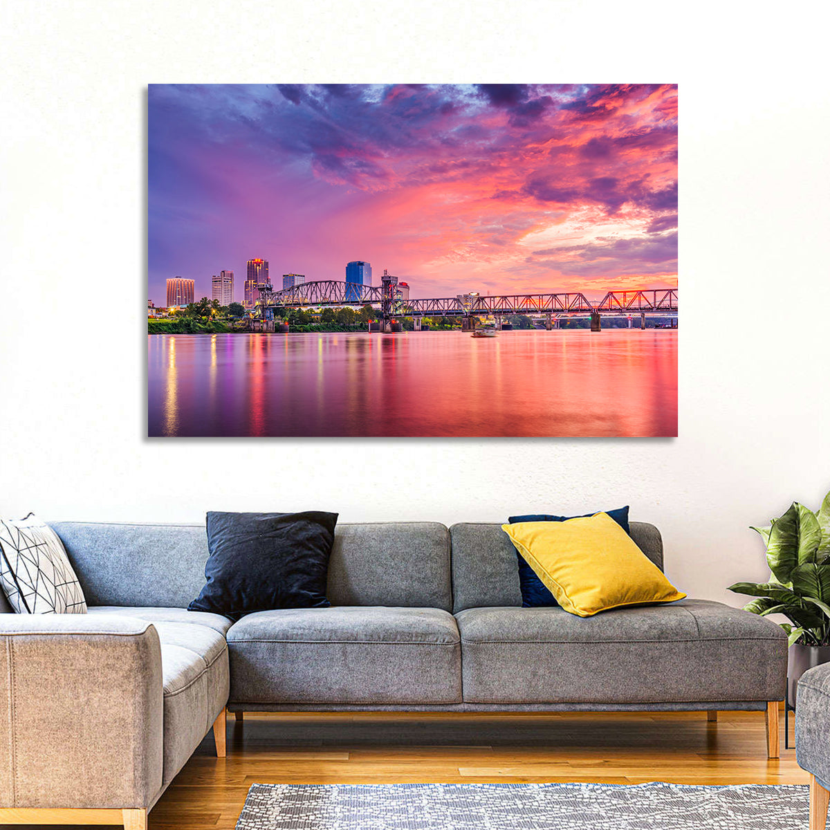 Little Rock Sunset Skyline Wall Art in a room, landscape
