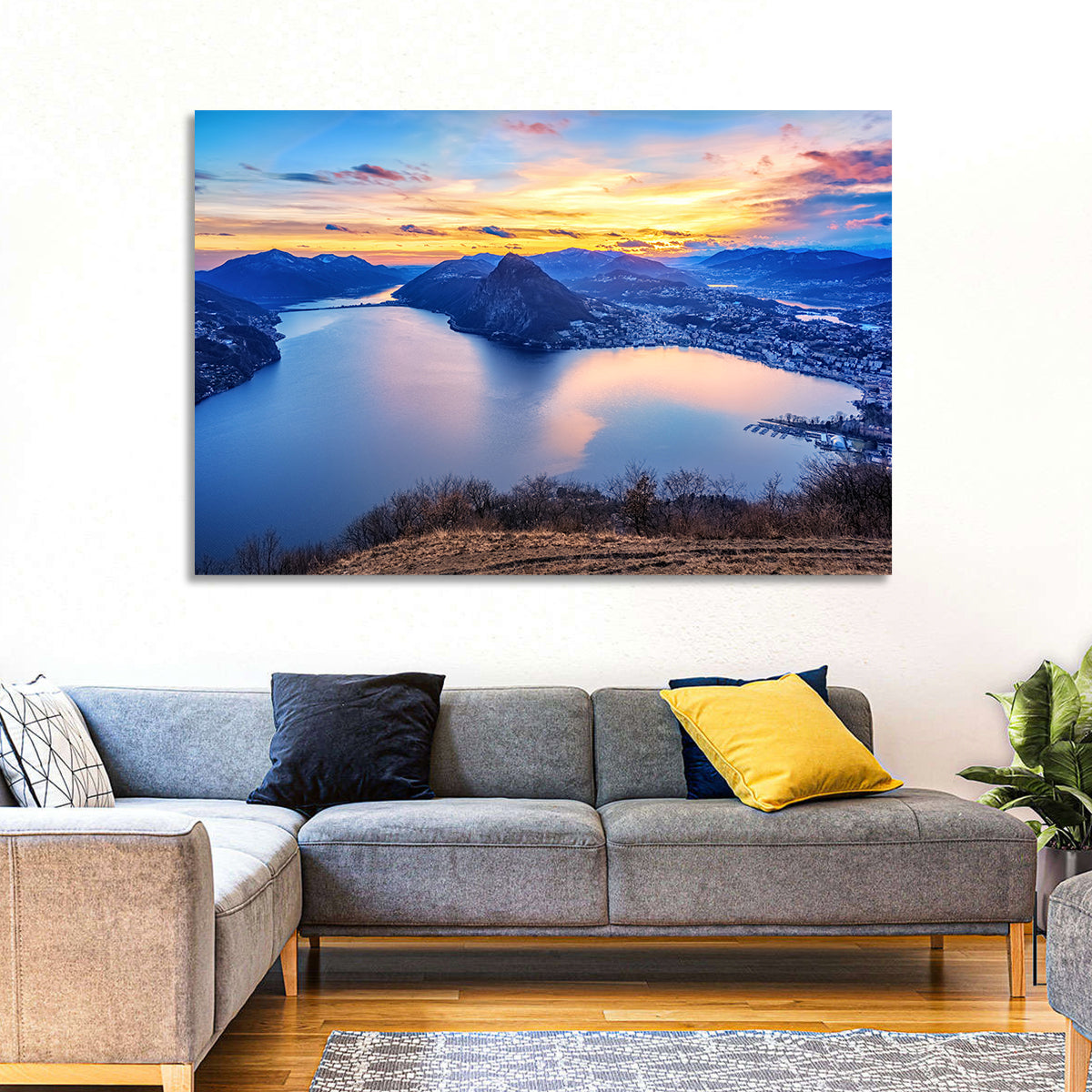Sunset Over Lake Lugano Wall Art
