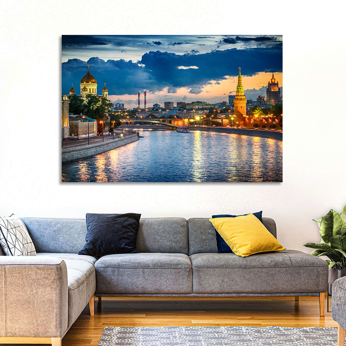Kremlin on the Moskva River Wall Art in a room, landscape