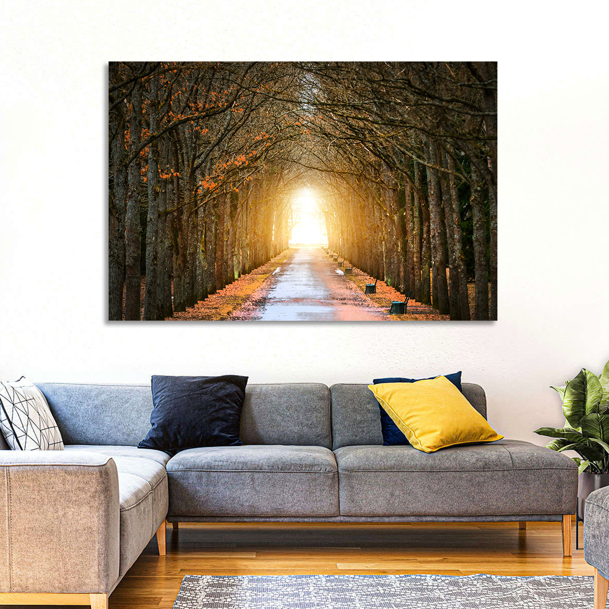 Autumn Oak Tunnel Wall Art in a room, landscape