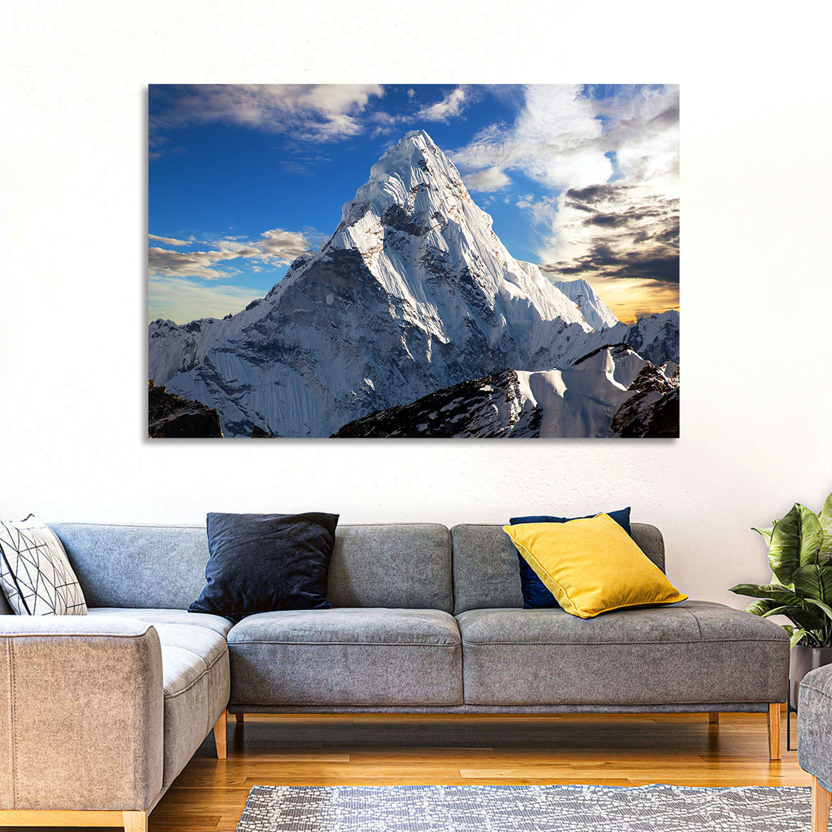 Ama Dablam at Golden Dusk Wall Art in a room, landscape